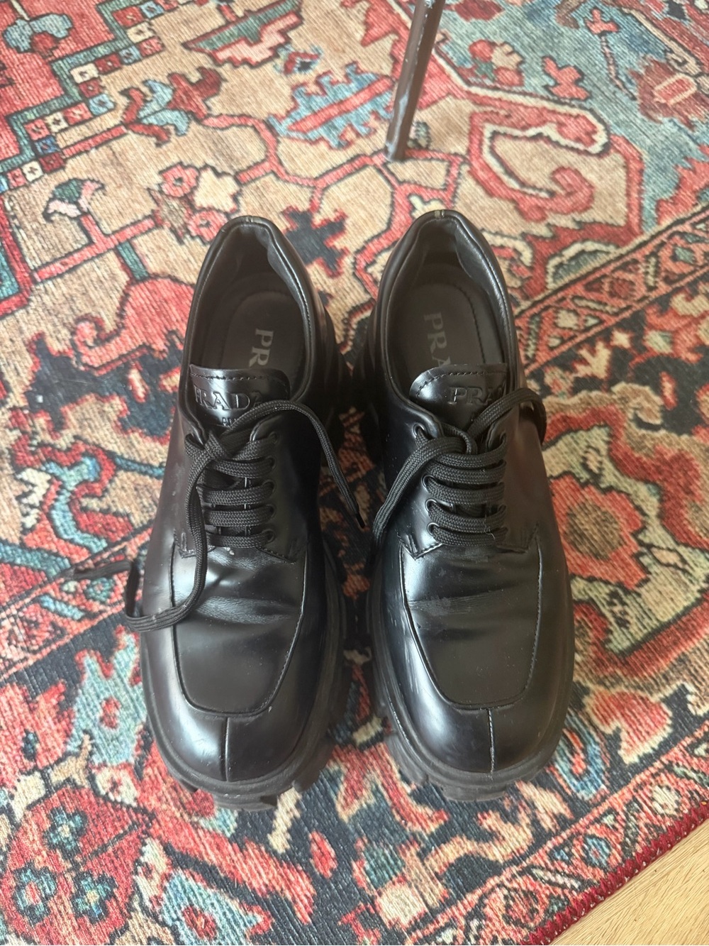 Prada Black Leather Lace-Up shoes